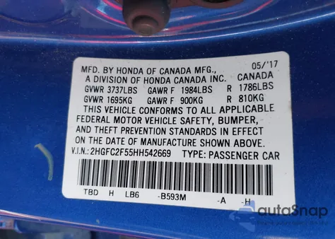 2017 Honda Civic Lx from USA, damaged, VIN 2HGFC2F55HH542669